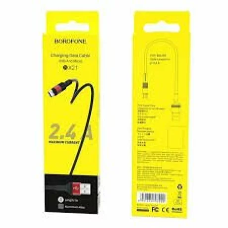 Cablu Date si Incarcare Borofone, BX21 Outstanding, USB la MicroUSB, 1m, 2.4A, Negru Rosu