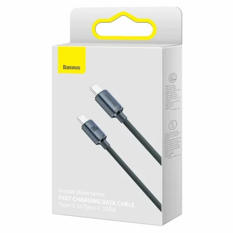 Cablu Incarcare Baseus, Crystal Shine Series CAJY000601, USB Type-C la USB Type-C, 1.2m, 100W, Negru