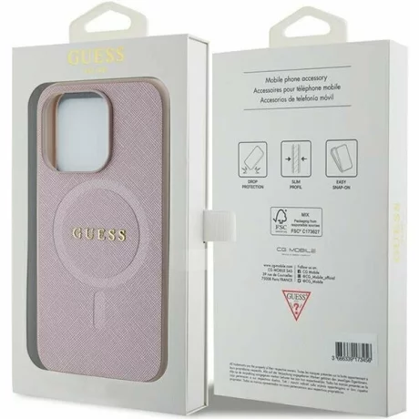 Guess PU Saffiano MagSafe Case for iPhone 15 Pink