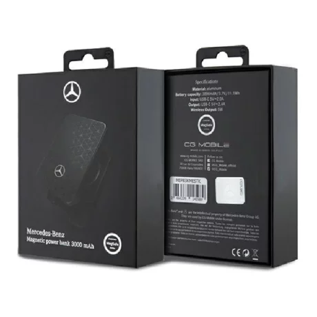 Acumulator extern wireless Mercedes, 3000mAh, 5W, Magsafe, 1xUSB-C, Indicator baterie, Negru