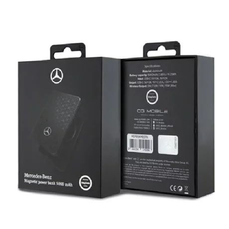 Acumulator extern wireless Mercedes, 5000mAh, 15W, Magsafe, 1xUSB-C, Indicator baterie, Negru