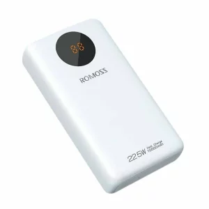 Acumulator extern Romoss, 10000mAh, 22.5W, 2xUSB , 1xUSB-C, 1xMicroUSB, 1xLightning, Indicator baterie, Alb