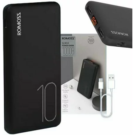 Acumulator extern Romoss, 10000mAh, 2xUSB, 1xMicroUSB, Indicator baterie, Negru