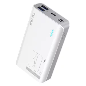 Acumulator extern Romoss, 10000mAh, 30W, 2xUSB , 1xUSB-C, 1xMicroUSB, 1xLightning, Indicator baterie, Alb