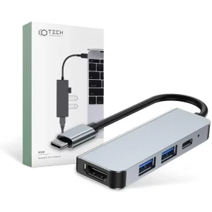 Adaptor HUB aluminiu 4-in-1 Tech-Protect V2 USB Type-C - 2x USB 3.0, 1x USB Type-C, 1x HDMI, Gri