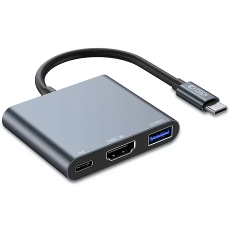 Hub aluminiu 3-in-1 Tech-Protect V1, USB Type-C - 1x USB 3.0, 1x USB Type-C, 1x HDMI, Gri