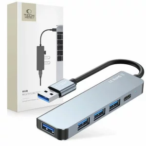Hub aluminiu 5-in-1 Tech-Protect V0, USB - 3x USB 2.0, 1x USB 3.0, 1x USB Type-C, Gri