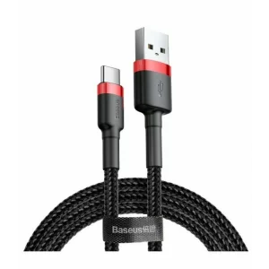 Cablu Date si Incarcare Baseus, Cafule CATKLF-A91, USB la USB Type-C, 0.5 m, C3.0, 3A, Negru Rosu