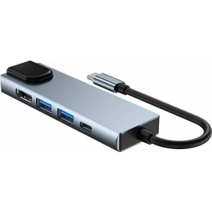Hub aluminiu 5-in-1 Tech-Protect V3 USB Type-C - 2x USB 3.0, 1x USB Type-C, 1x HDMI, 1x RJ45, Gri