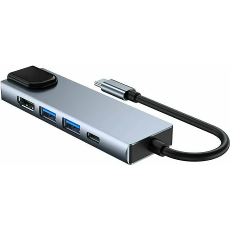 Hub aluminiu 5-in-1 Tech-Protect V3 USB Type-C - 2x USB 3.0, 1x USB Type-C, 1x HDMI, 1x RJ45, Gri