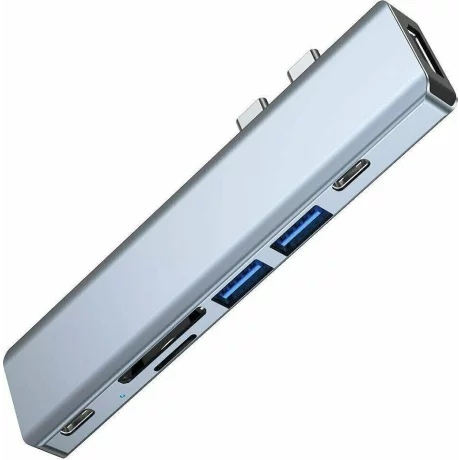 Hub aluminiu 7-in-1 Tech-Protect V5 Dual USB Type-C - 2x USB Type-C, 2x USB 3.0, 1x HDMI, 1x MicroSD, 1x SD, Gri