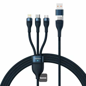 Cablu Incarcare USB - USB Type-C la Lightning / MicroUSB / USB Type-C Baseus Flash Series II, 1.2 m, 100W, Bleumarin CASS030103