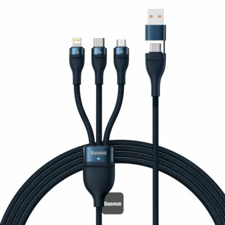 Cablu Incarcare USB - USB Type-C la Lightning / MicroUSB / USB Type-C Baseus Flash Series II, 1.2 m, 100W, Bleumarin CASS030103