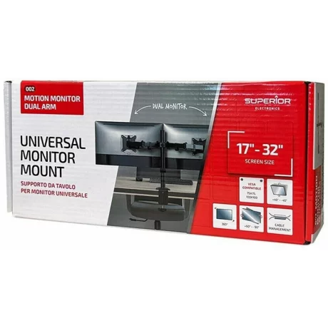 Suport monitor dublu Superior SUPSPC002, 17&quot;-32&quot;, 9 Kg, Negru