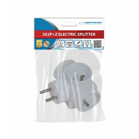 Adaptor triplu stecher, Esperanza, ELK302W, forma T, Alb