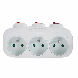 Adaptor triplu stecher Esperanza, ELK307W, switch ON/OFF, forma dreptunghi, Alb
