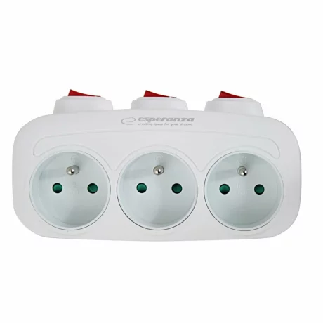 Adaptor triplu stecher Esperanza, ELK307W, switch ON/OFF, forma dreptunghi, Alb