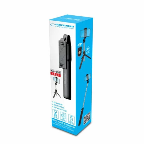 Monopod Bluetooth pentru selfie Esperanza EMM123, 19-69cm, 500g, Negru/Argintiu