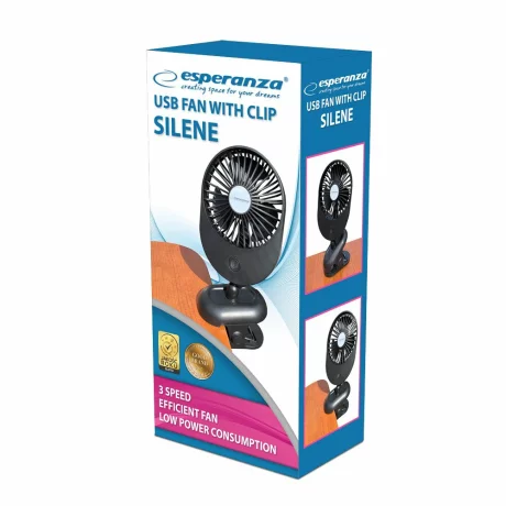 Ventilator compact de birou Esperanza Silene, EHF103K, 2W, USB, Negru