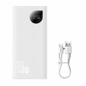 Acumulator extern Baseus Adaman2, 10000mAh, 30W, 2x USB-A, 1x USB-C, Alb