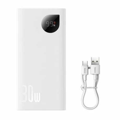 Acumulator extern Baseus Adaman2, 10000mAh, 30W, 2x USB-A, 1x USB-C, Alb
