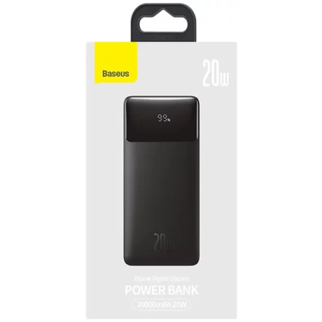 Acumulator extern Baseus Bipow, 20000mAh, 20W, 2 x USB; 1 x USB Type-C, digital display pt. status baterie, 3A, Negru