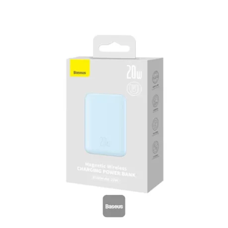 Acumulator extern Baseus Magnetic Mini Wireless, 6000 mAh, Incarcare rapida, 20W, cablu USB-C inclus, Albastru