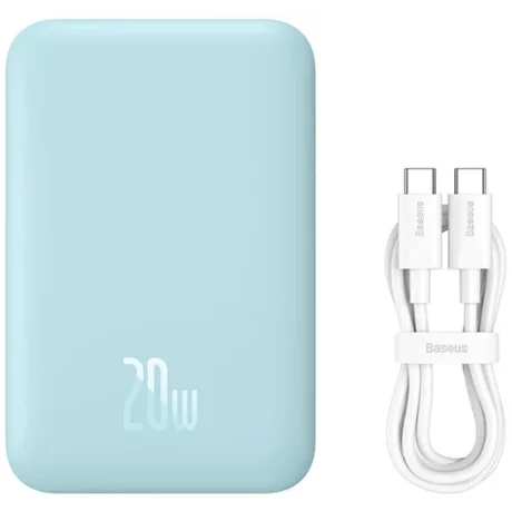 Acumulator extern Baseus Magnetic Mini Wireless, 6000 mAh, Incarcare rapida, 20W, cablu USB-C inclus, Albastru