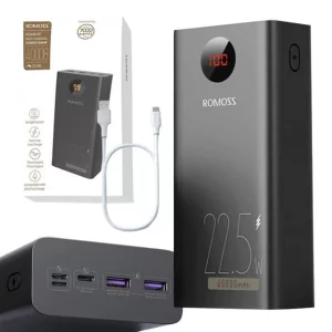 Acumulator extern Romoss, 40000mAh, 22.5W, 2xUSB, 1xUSB-C, 1xMicroUSB, 1xLightning, QC, PD, LED Display, Negru
