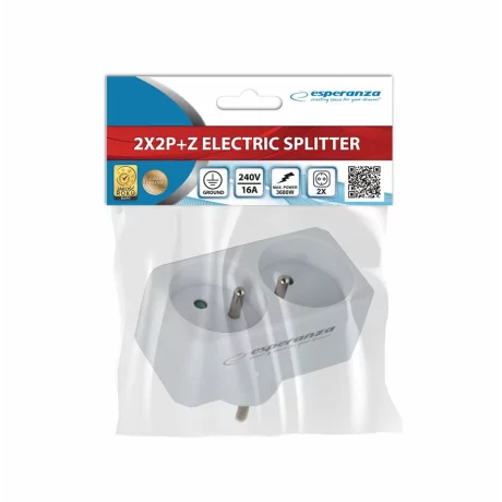 Adaptor dublu stecher Esperanza, ELK305W, forma dreptunghi, Alb