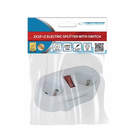 Adaptor dublu stecher Esperanza, ELK306W, switch ON/OFF, Alb