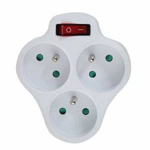 Adaptor triplu stecher Esperanza, ELK304W, switch ON/OFF, forma rotund, Alb