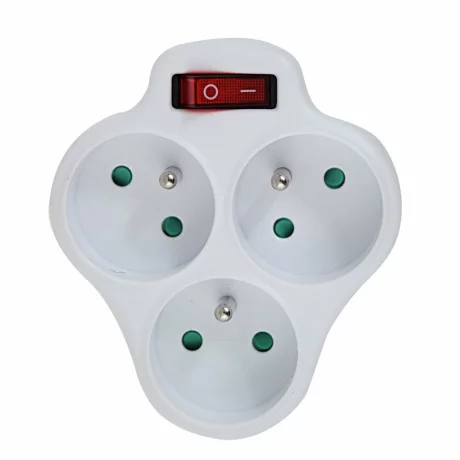 Adaptor triplu stecher Esperanza, ELK304W, switch ON/OFF, forma rotund, Alb