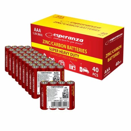 Baterii Zinc-carbon Esperanza, EZB206, AAA, 4 buc, Folie