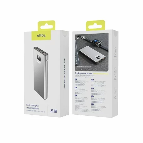 Acumulator extern Allity APB-100, PD QC, 22.5W, 10000 mAh, Gri