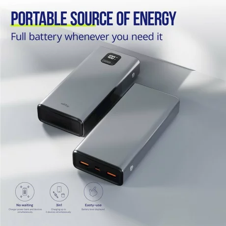Acumulator extern Allity APB-100, PD QC, 22.5W, 20000 mAh, Gri