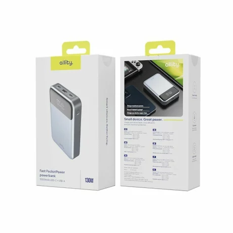 Acumulator extern Allity APB-200, PD QC, 130W, 19200 mAh, Gri