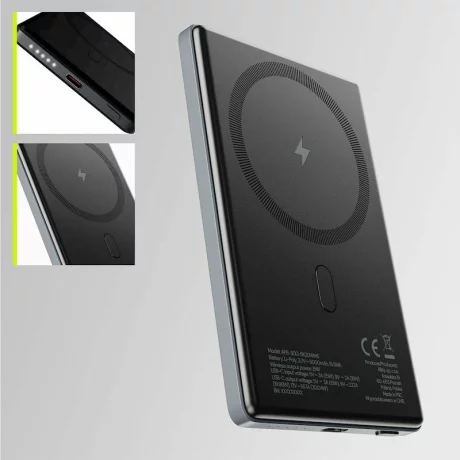Acumulator extern wireless  Allity APB-300, PD QC, 20W, 5000 mAh, Gri
