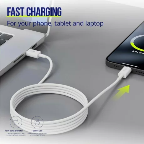 Cablu de date si incarcare  Allity AAUC-03, USB-C to USB-C, 2m, 100W, Alb