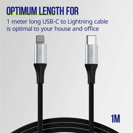 Cablu de date si incarcare Allity AUC-01, USB-C to Lightning, 27W, 1m, Negru