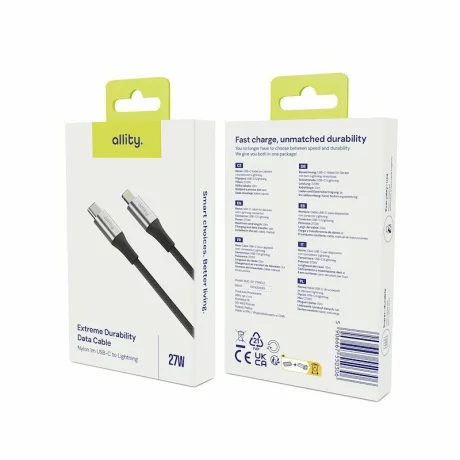 Cablu de date si incarcare Allity AUC-01, USB-C to Lightning, 27W, 1m, Negru