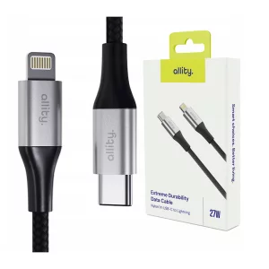 Cablu de date si incarcare Allity AUC-01, USB-C to Lightning, 27W, 1m, Negru
