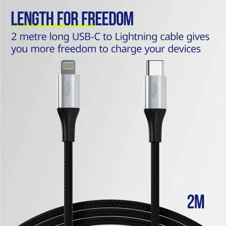 Cablu de date si incarcare Allity AUC-01, USB-C to Lightning, 27W, 2m, Negru