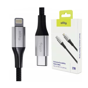 Cablu de date si incarcare Allity AUC-01, USB-C to Lightning, 27W, 2m, Negru