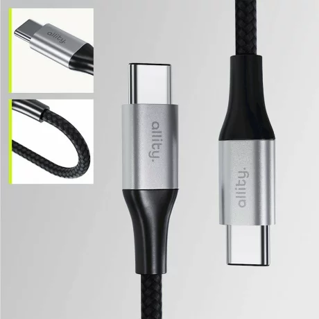 Cablu de date si incarcare Allity AUC-01, USB-C to USB-C, 100W, 1m, Negru