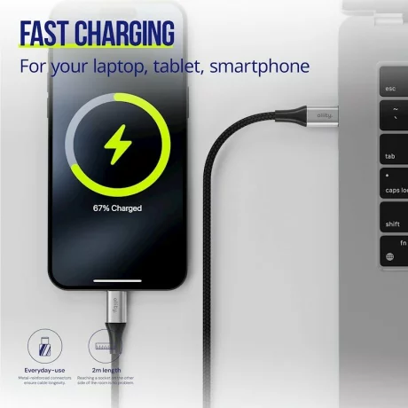 Cablu de date si incarcare Allity AUC-01, USB-C to USB-C, 100W, 1m, Negru