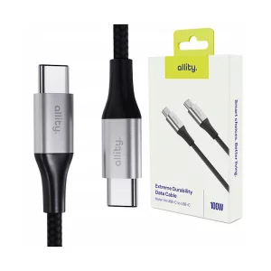 Cablu de date si incarcare Allity AUC-01, USB-C to USB-C, 100W, 1m, Negru