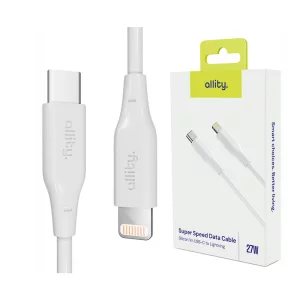 Cablu de date si incarcare Allity AUC-02, USB-C to Lightning, 27W, 1m, Alb