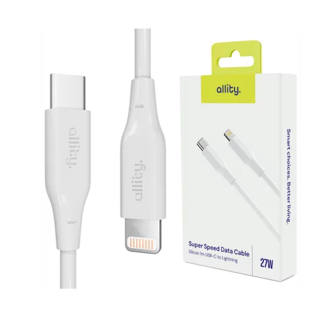 Cablu de date si incarcare Allity AUC-02, USB-C to Lightning, 27W, 1m, Alb
