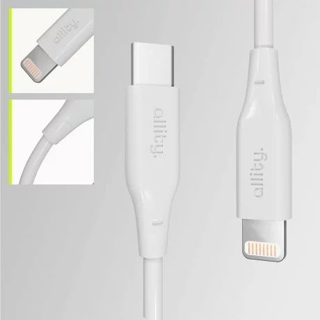 Cablu de date si incarcare Allity AUC-02, USB-C to Lightning, 27W, 2m, Alb
